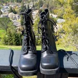 MIA sweet lace up black leather ankle boots heeled